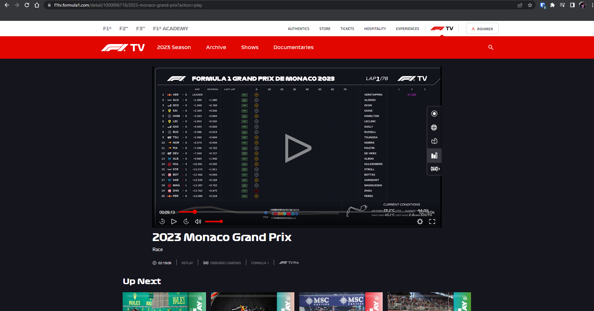 "Page d'un Grand Prix sur la F1TV"