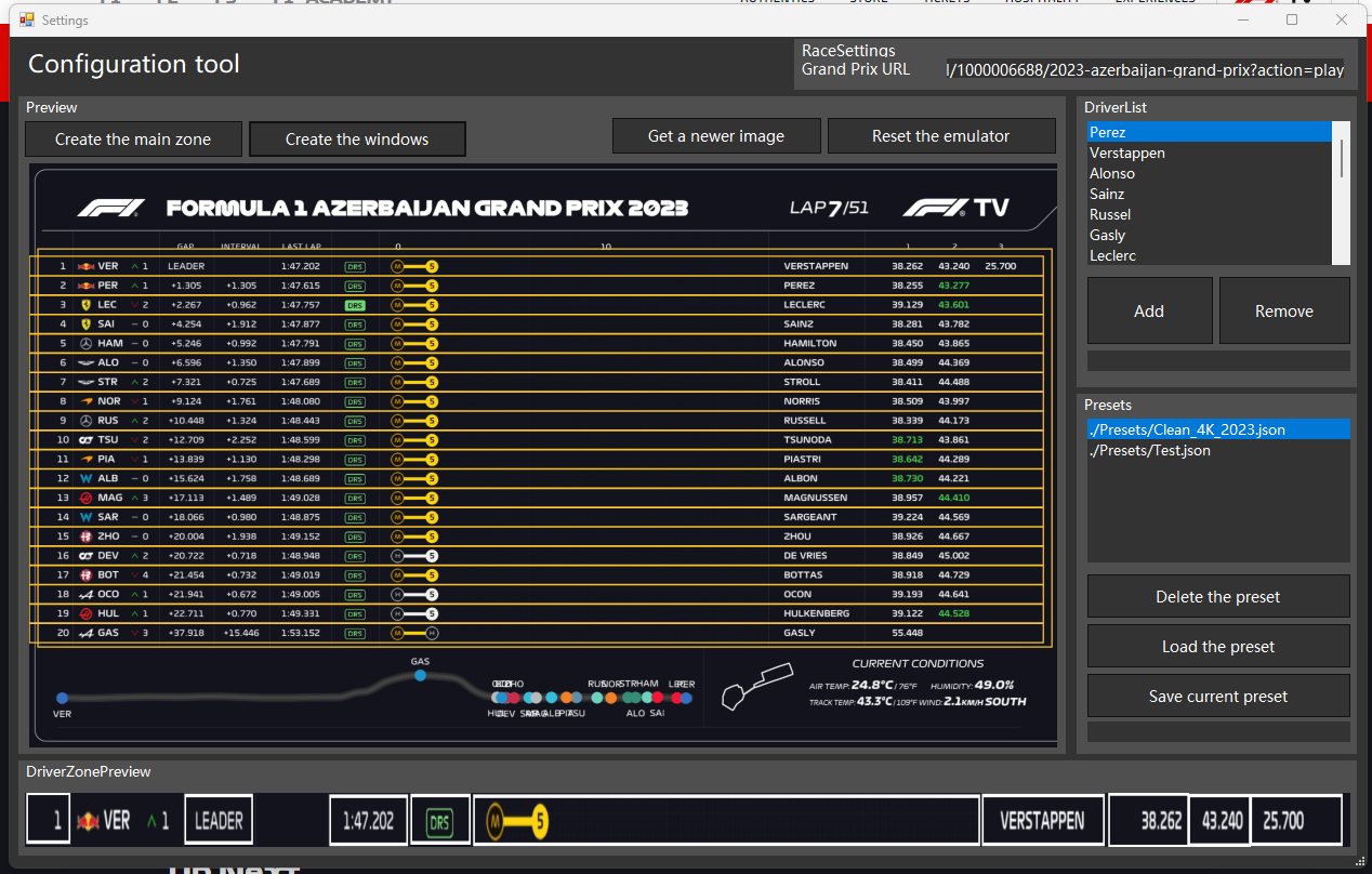 "Nouvelle page de config en action"